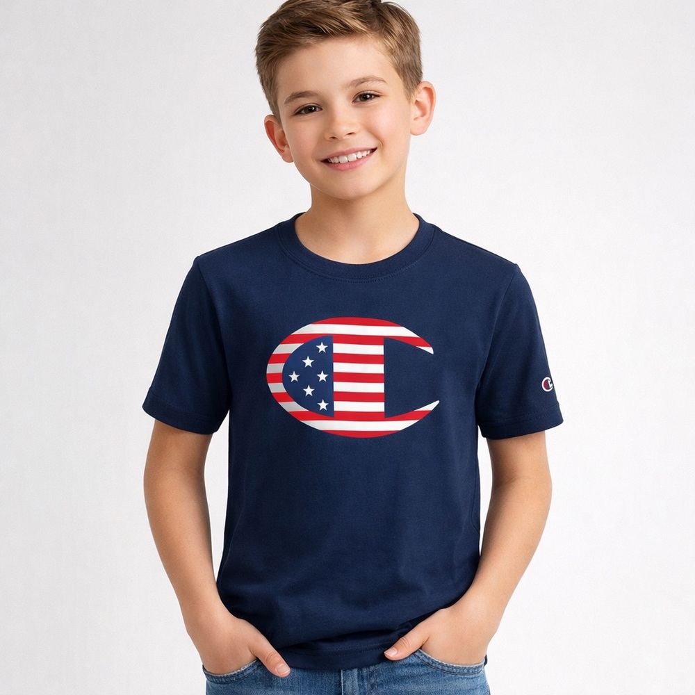 NWT Champion big boys size XL  Big Logo USA Flag T-shirt